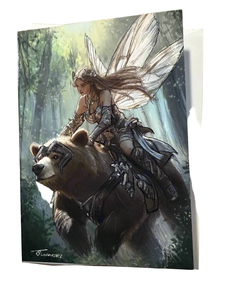 Forest Guardian – Fairy & Bear Fantasy Greeting Card (Blank Inside )