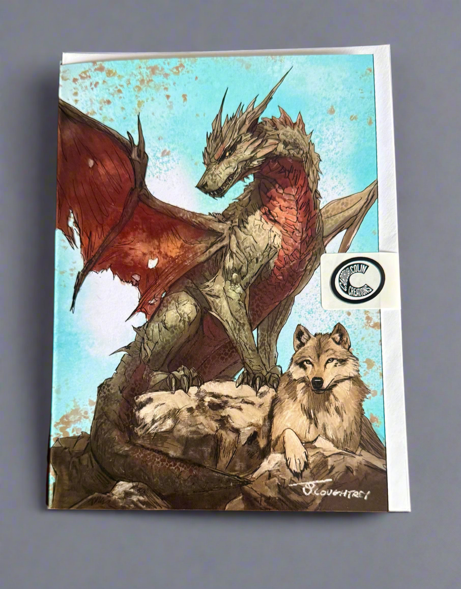 Dragon & Wolf Fairy Card (Blank) with Envelope