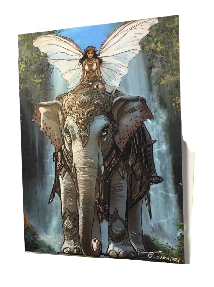 Fairy & Elephant Guardian – Fantasy Greeting Card (Blank Inside)