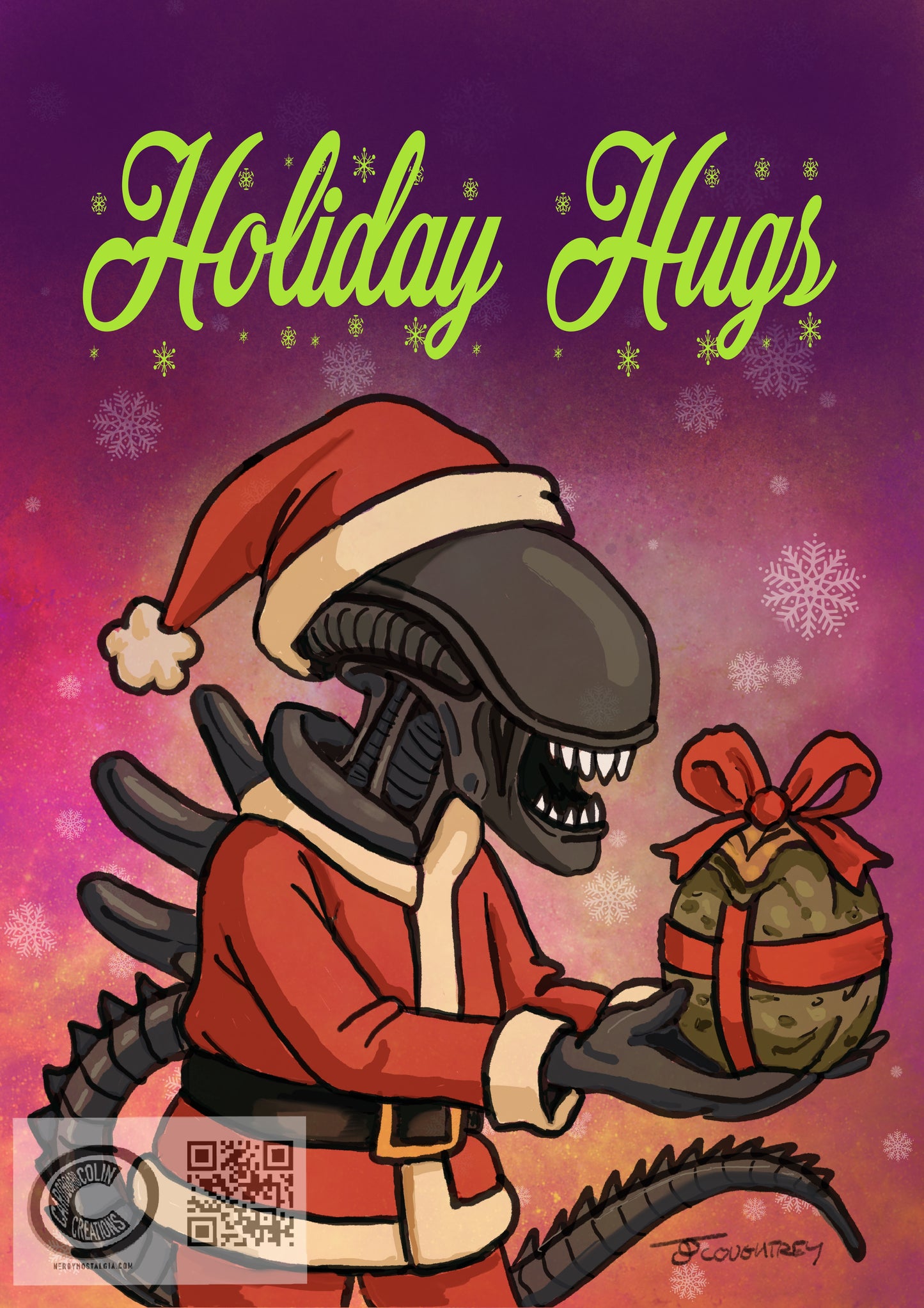Holiday Hugs Alien Card (blank) with Envelope