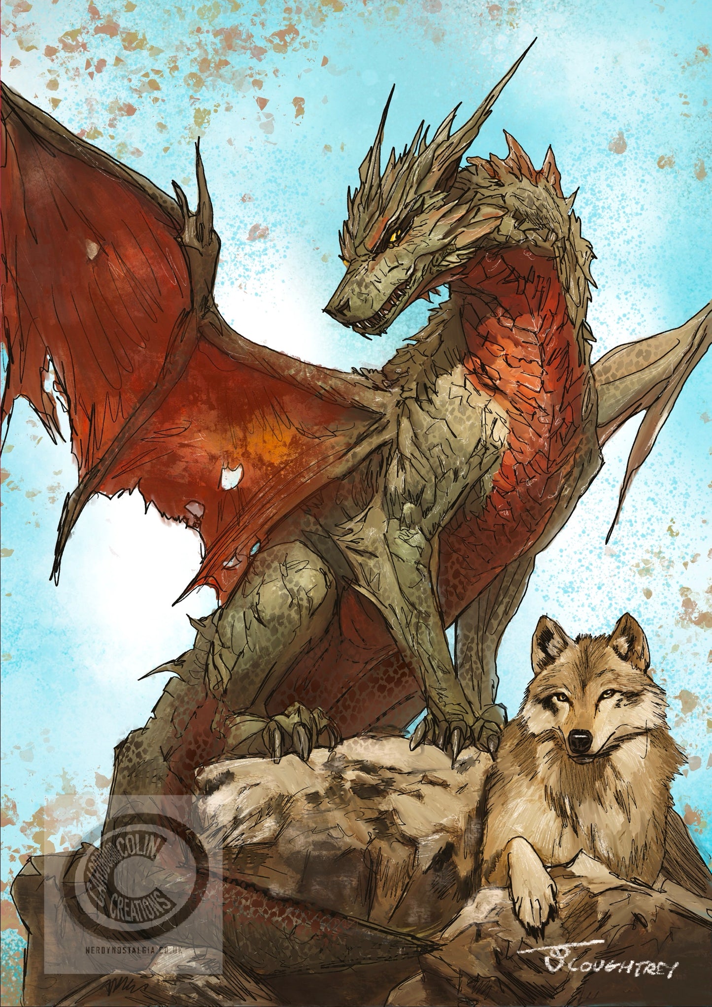 Dragon & Wolf Fairy Art Print