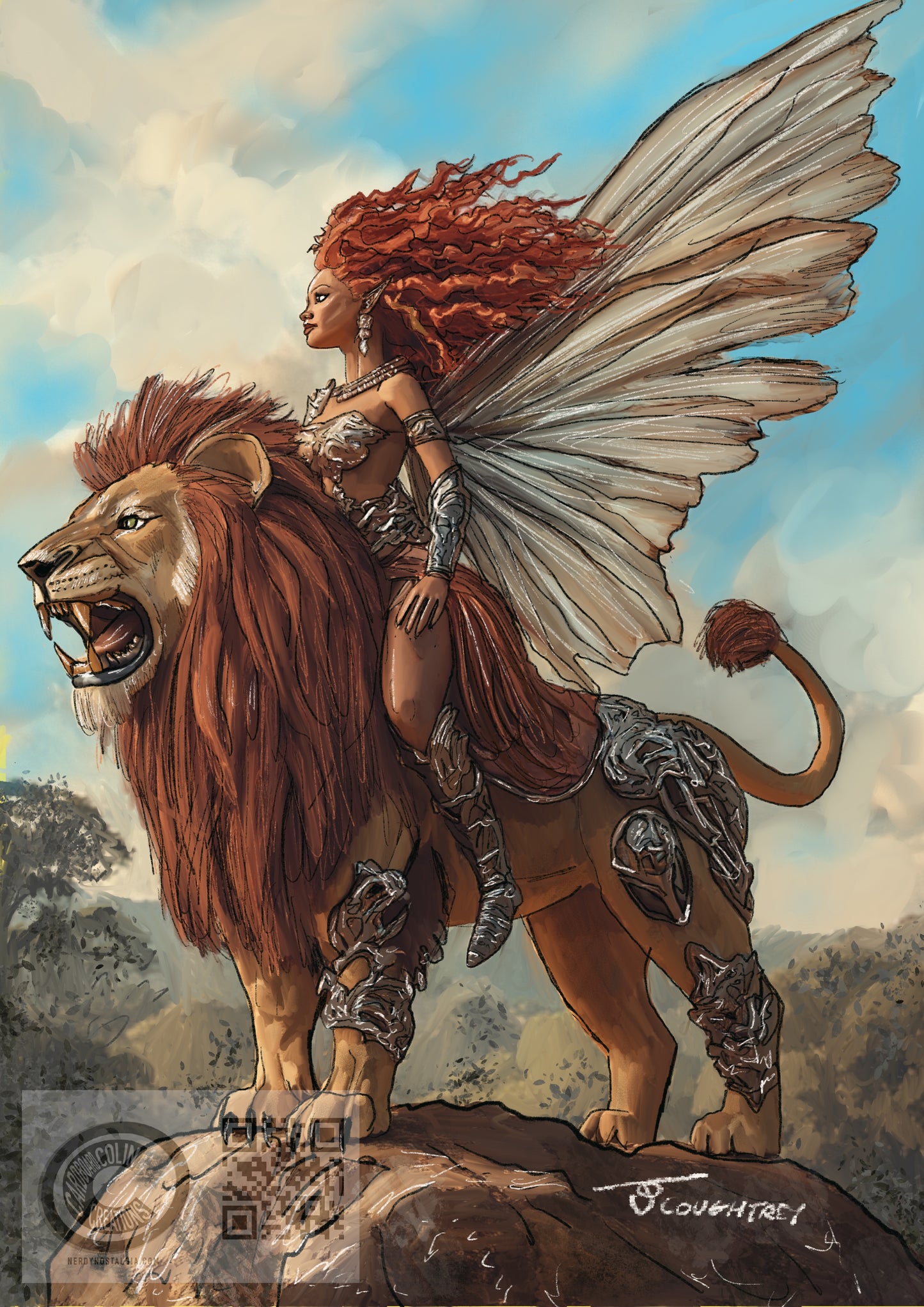 Fairy Lion Rider – A4 Fantasy Art Print