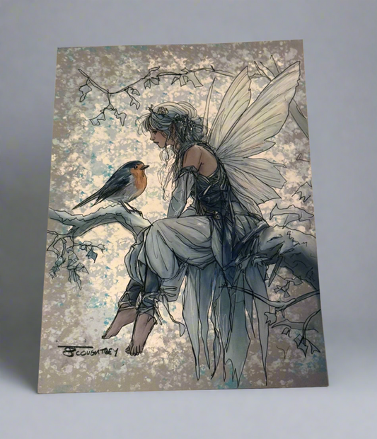 Winter Whispers Fairy & Robin Art Print – by Cardboard Colin