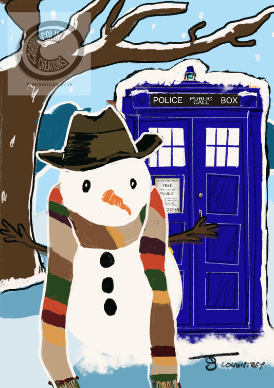 4th Doctor Snowman Christmas Card (blank) with Envelope