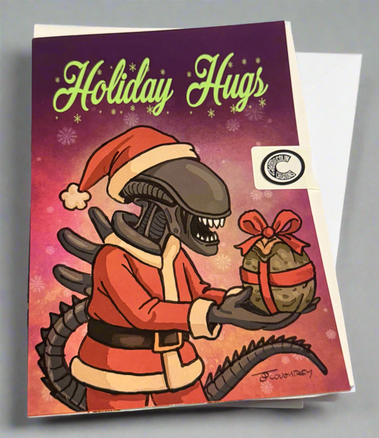 Holiday Hugs Alien Card (blank) with Envelope
