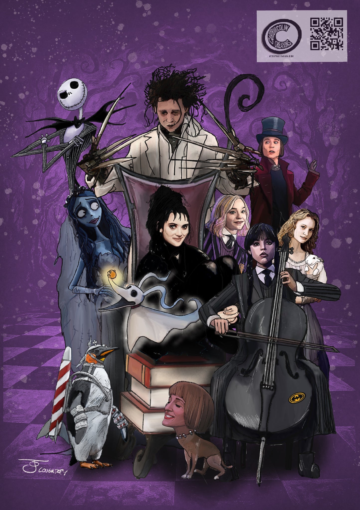 Tim Burton Characters Tribute Art Print By Cardboard Colin