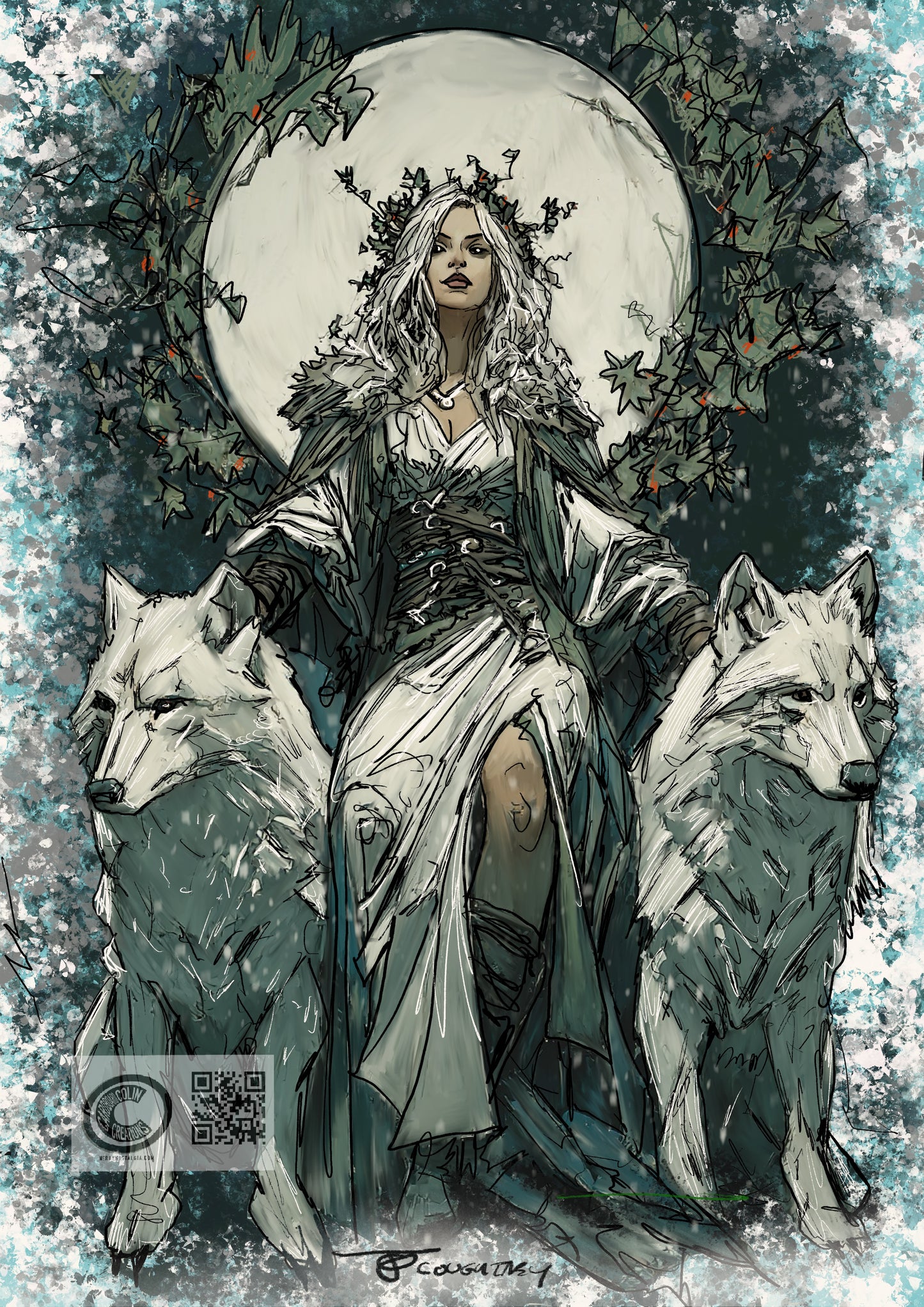 Yule White Witch Card  (blank) with Envelope