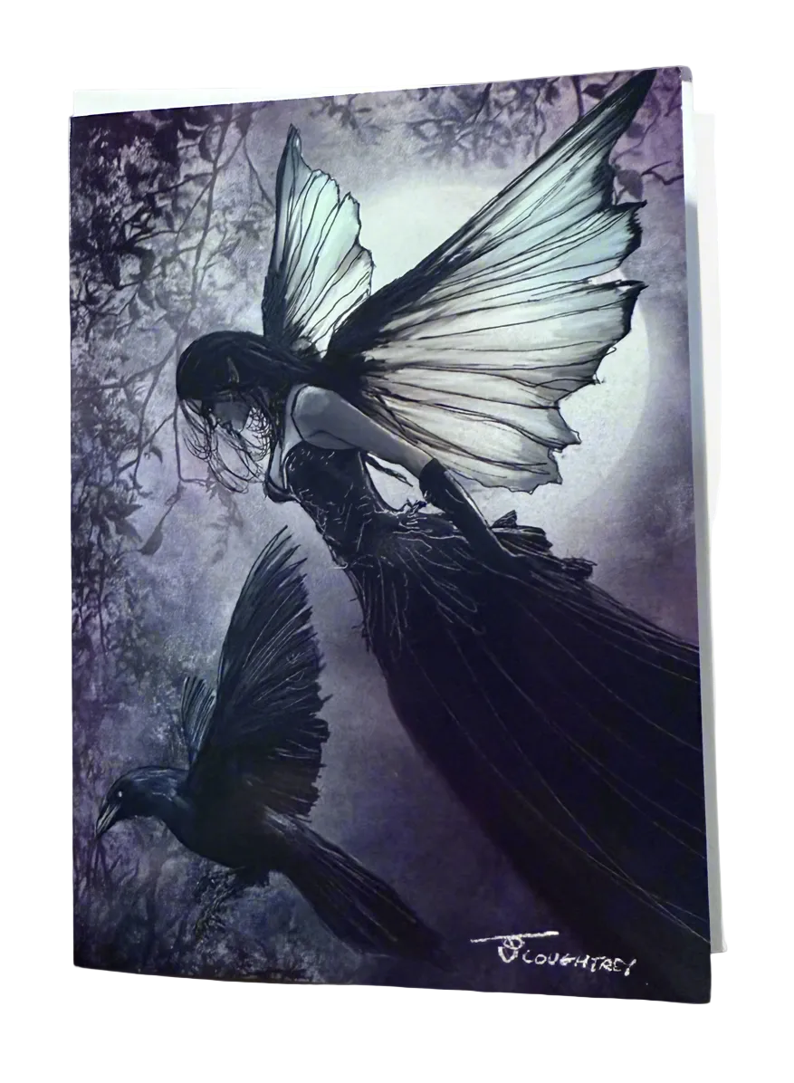 Midnight Raven Fairy – Fantasy Greeting Card (Blank Inside)