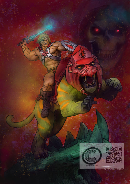 He-Man & Battle Cat Masters Of The Universe Art Print By Colin Coughtrey