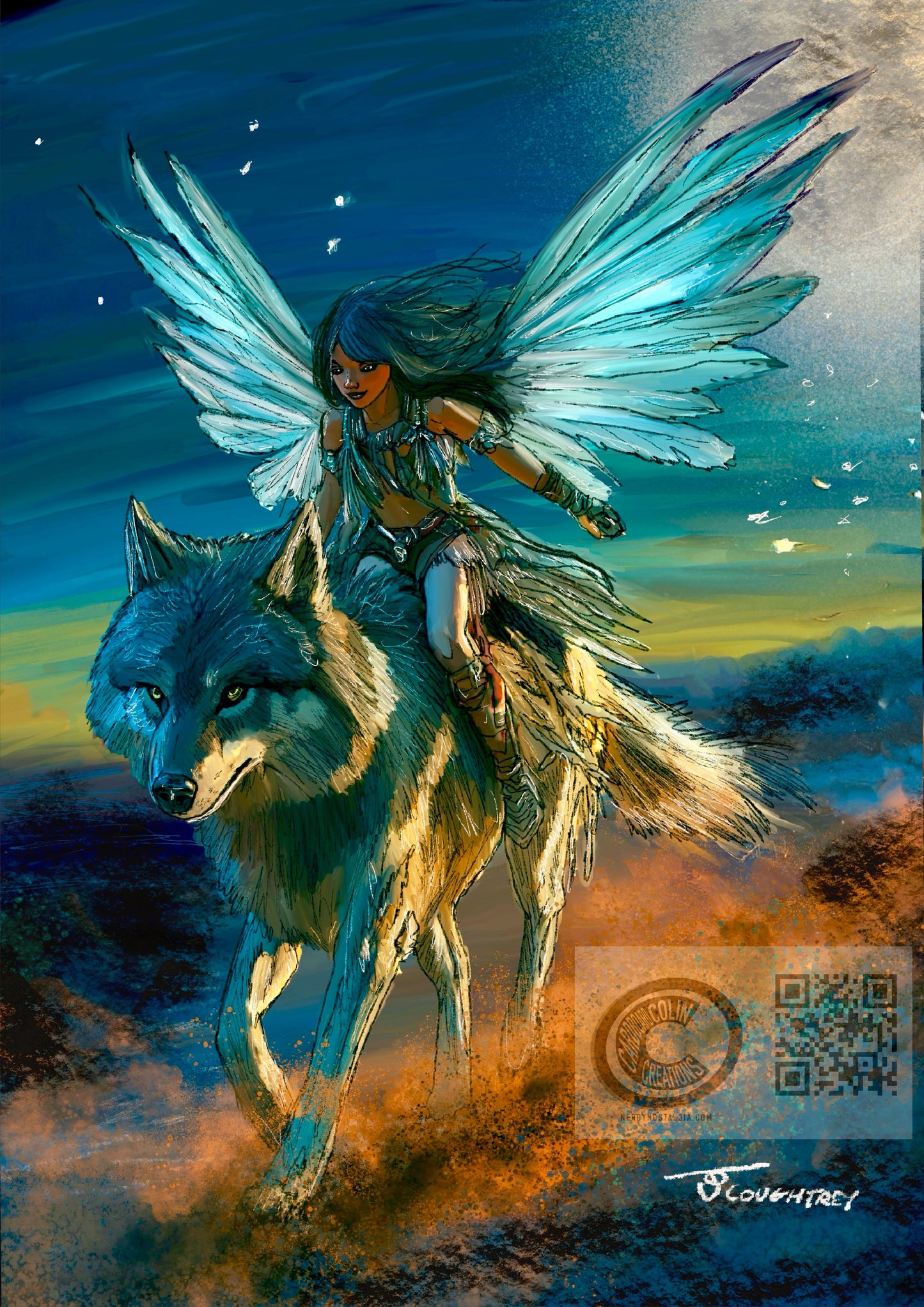 Fairy Wolf Rider – A4 Fantasy Art Print