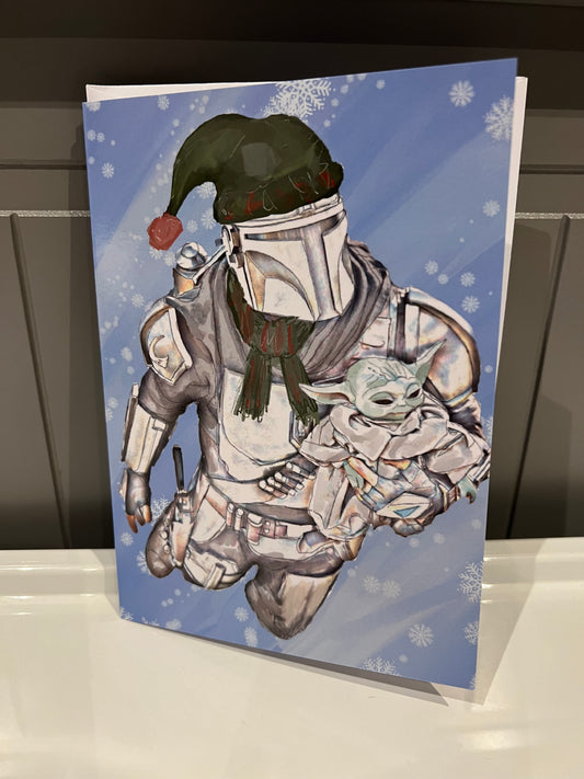 The Snow Mandalorian And Grogu Christmas Card (blank) with Envelope