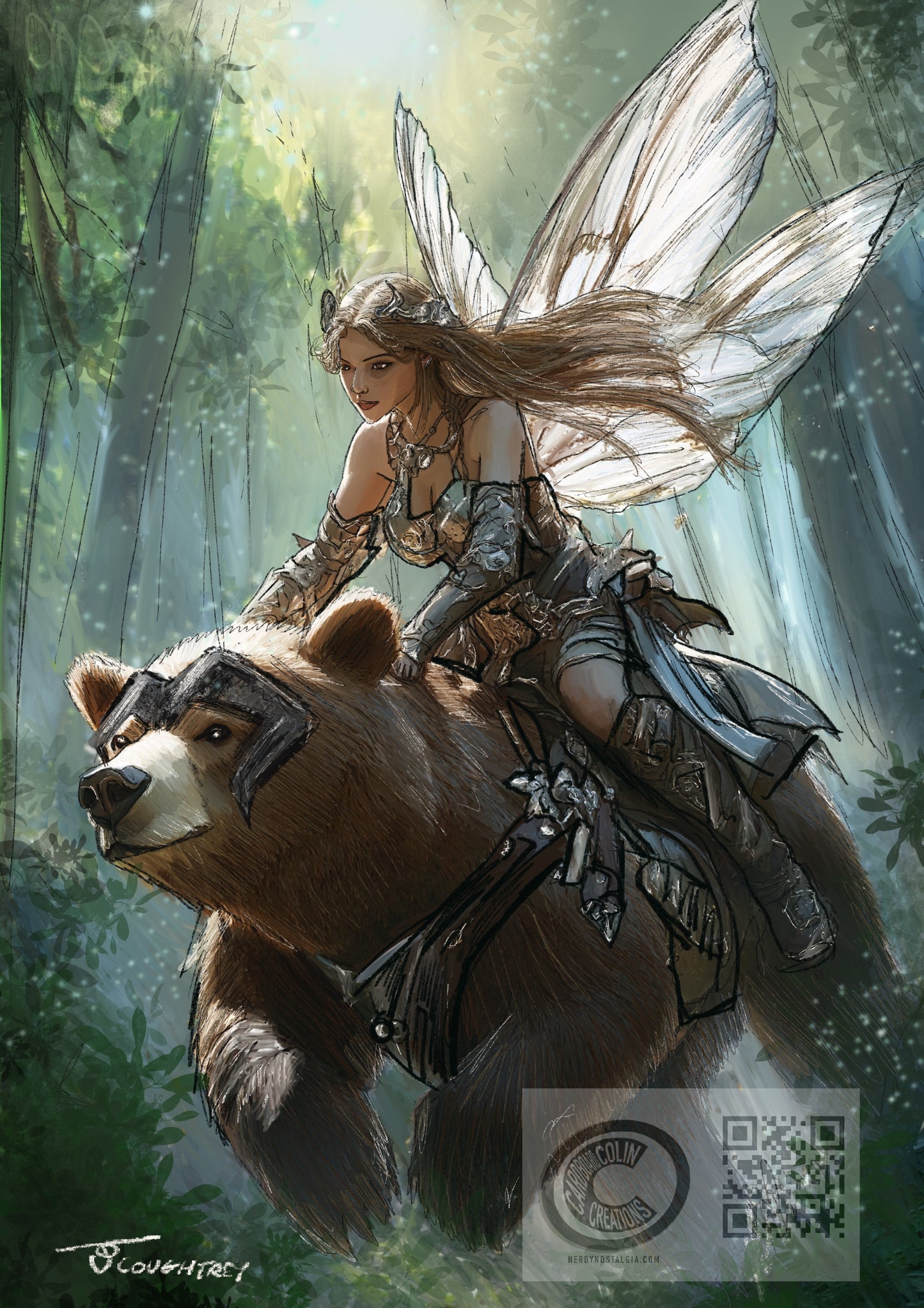 Fairy Bear Rider – A4 Fantasy Art Print