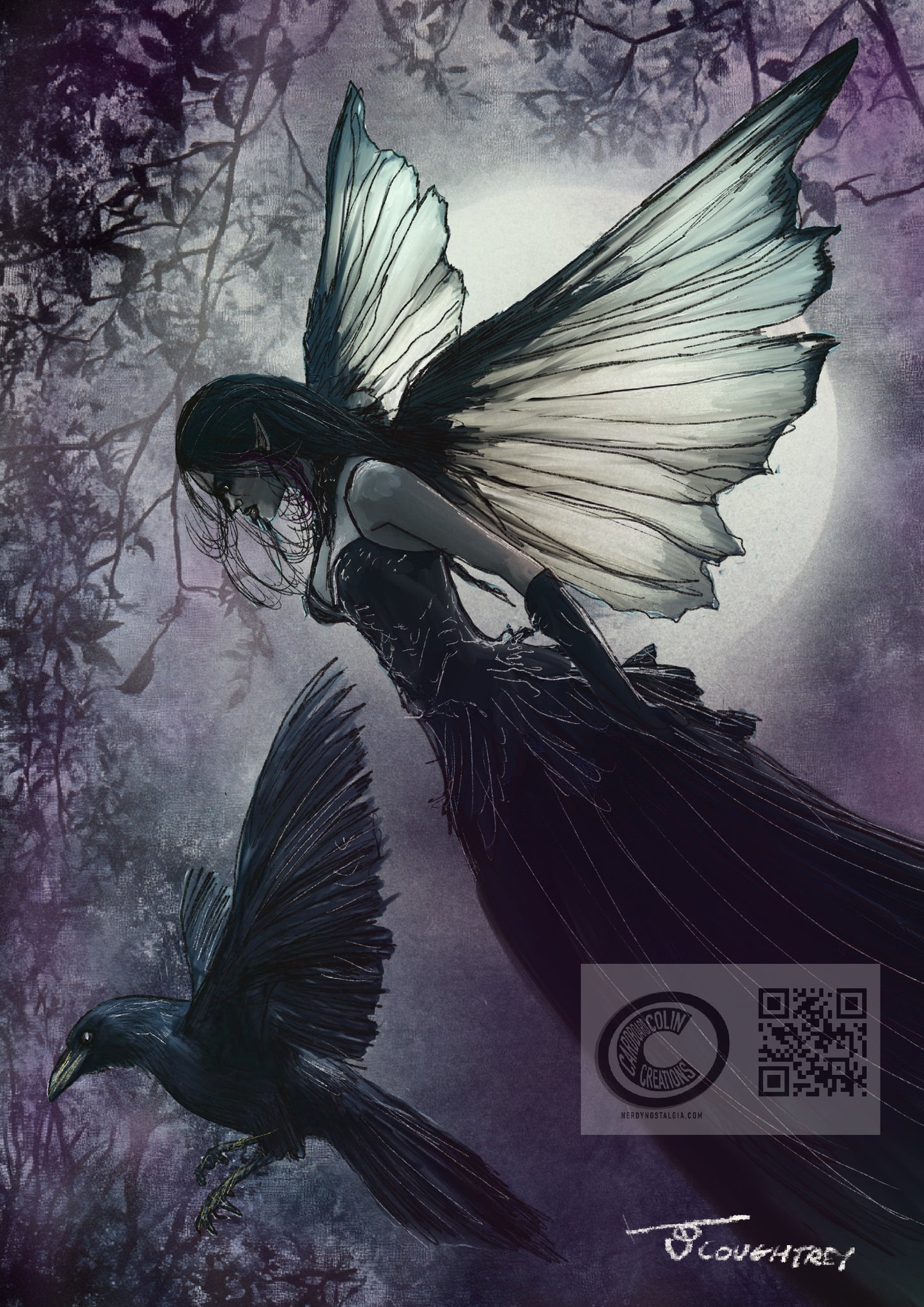 Midnight Raven Fairy – A4 Fantasy Art Print