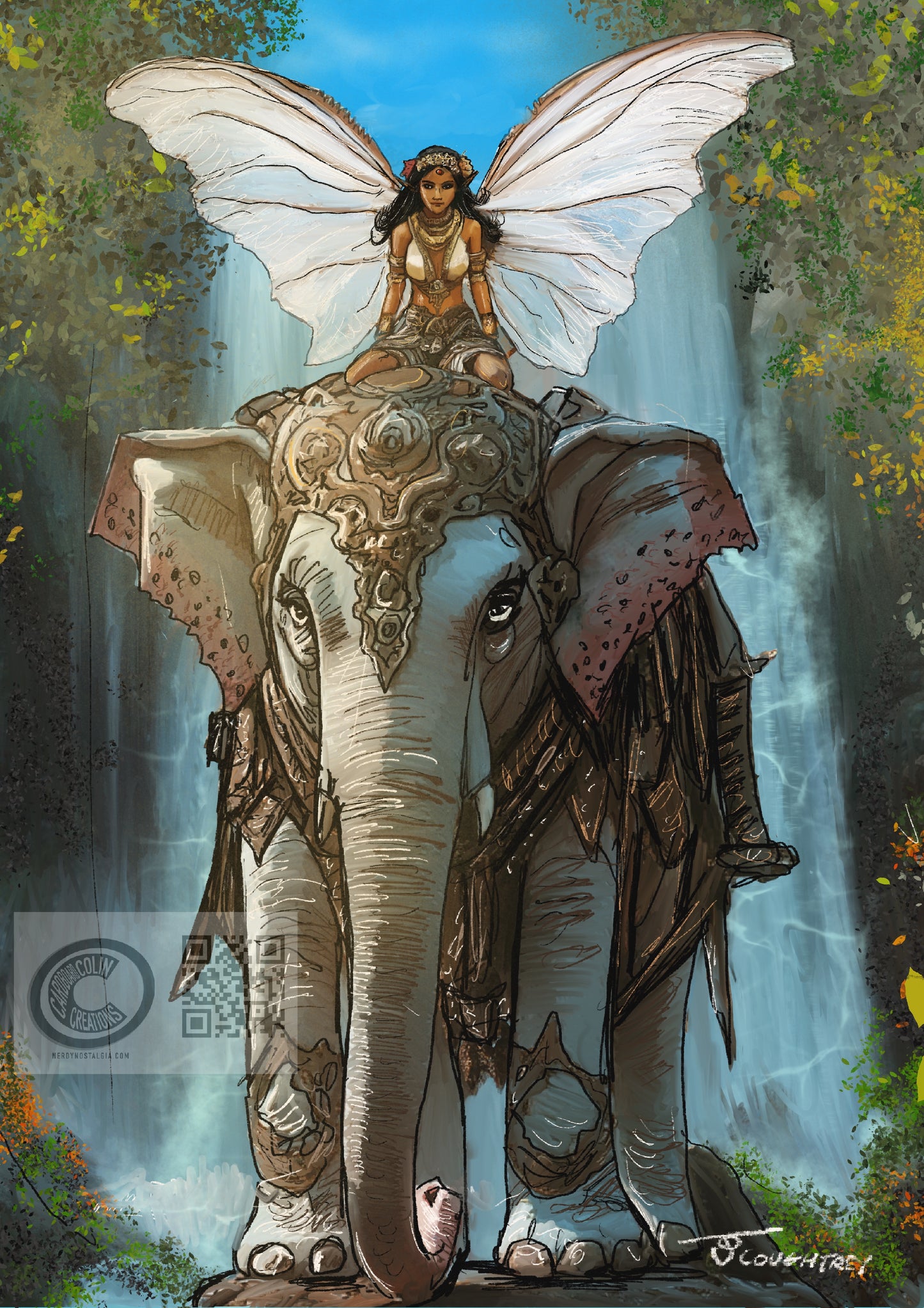 Fairy and Elephant Guardian – A4 Fantasy Art Print