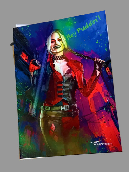 Hey Puddin’! – Harley Quinn Greeting Card (Blank inside, with envelope)